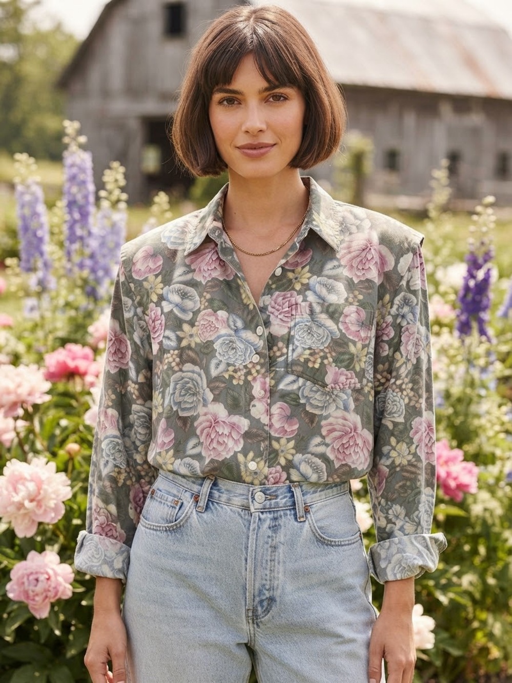 Vintage 90s Liz Claiborne Botanical Floral Long Sleeve Button Down Shirt